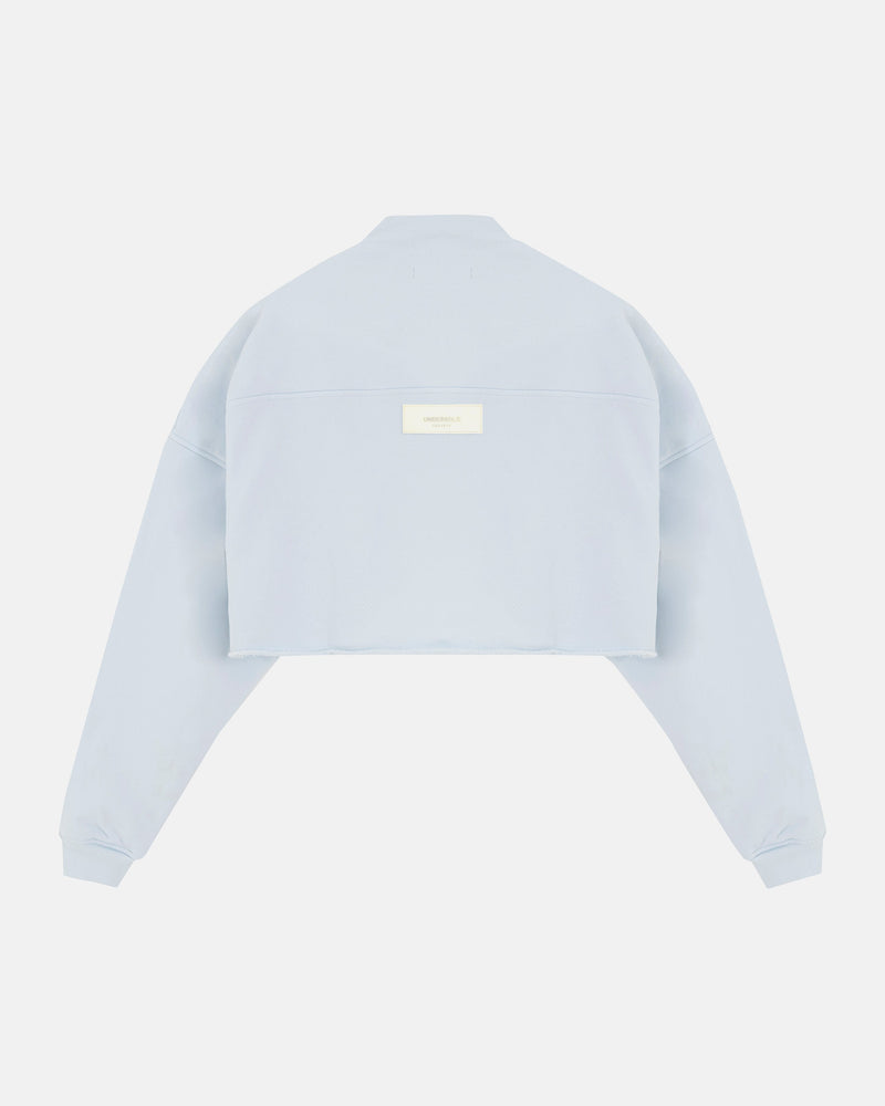 Basics Cropped Zip Up Crewneck Baby Blue