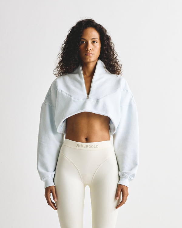 Basics Cropped Zip Up Crewneck Baby Blue