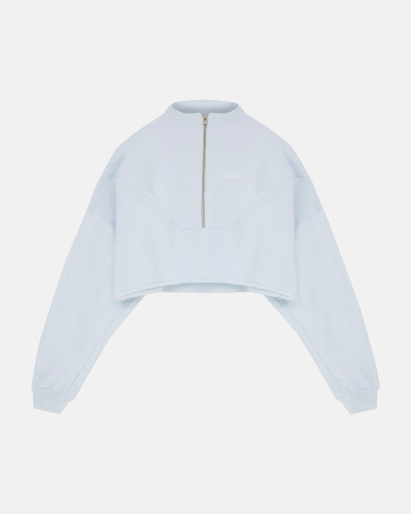 Basics Cropped Zip Up Crewneck Baby Blue