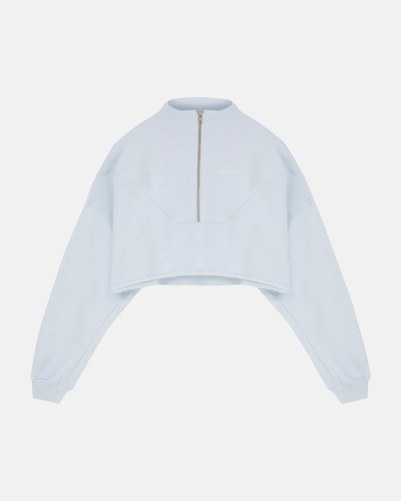 Basics Cropped Zip Up Crewneck Baby Blue