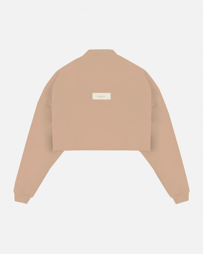 Basics Cropped Zip Up Crewneck Brown