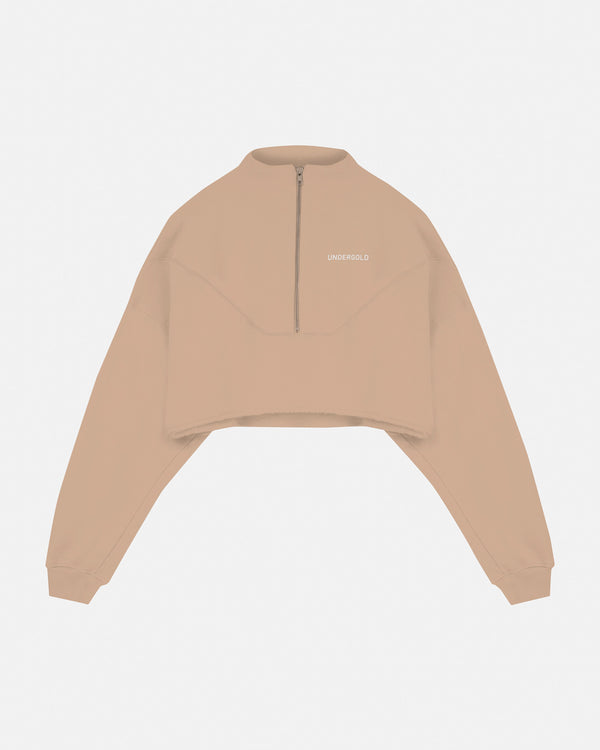 Basics Cropped Zip Up Crewneck Brown