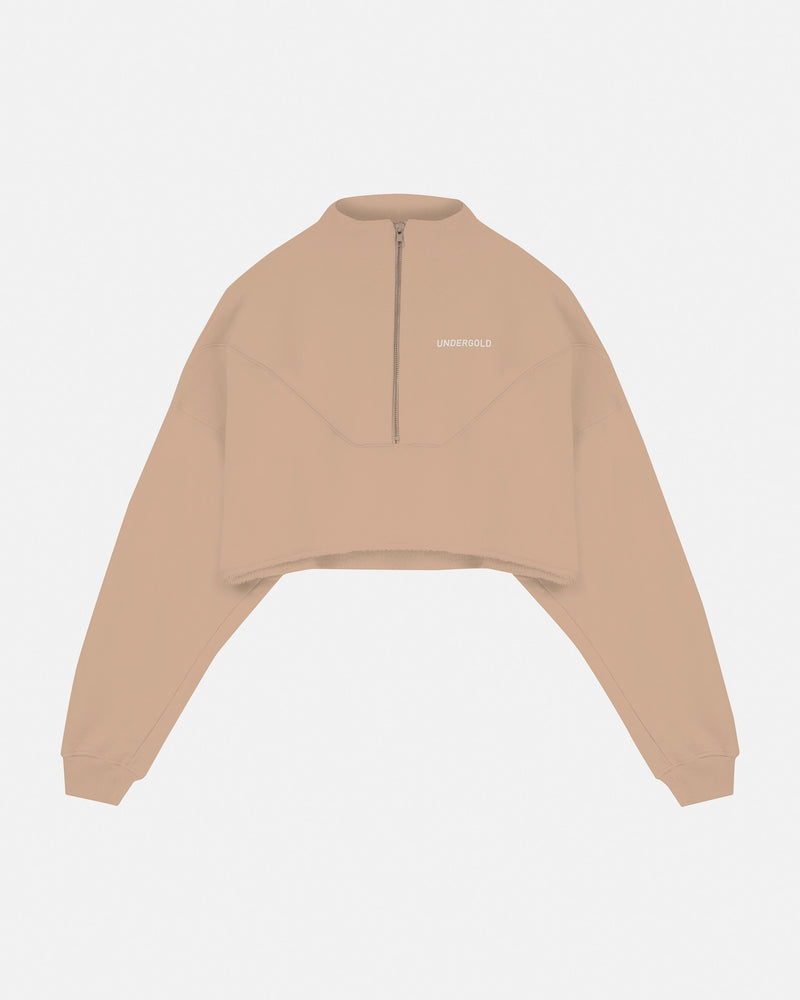 Basics Cropped Zip Up Crewneck Brown