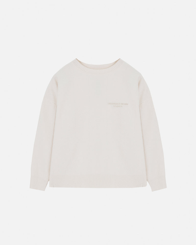 Basics Herringbone Knit Crewneck Cream