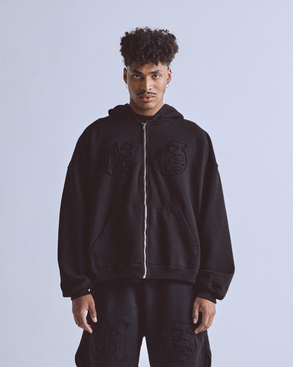 Embroidered UG Zip Up Hoodie Black