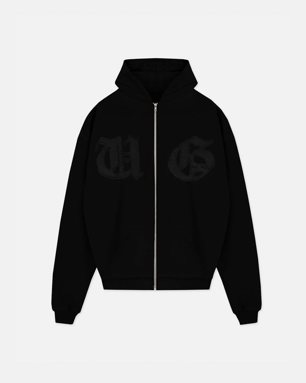 Embroidered UG Zip Up Hoodie Black