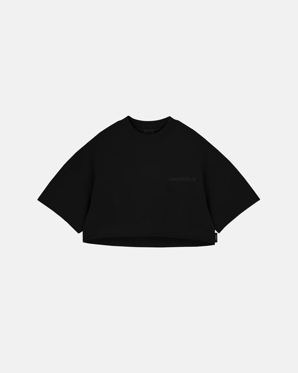 Line Logo Crop Top Black