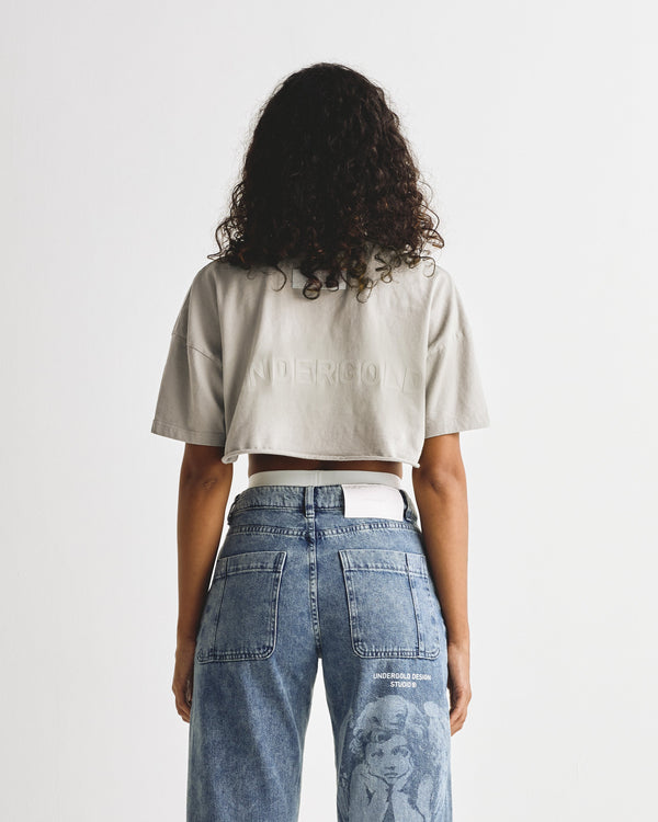 Line Logo Crop Top Washed Gray