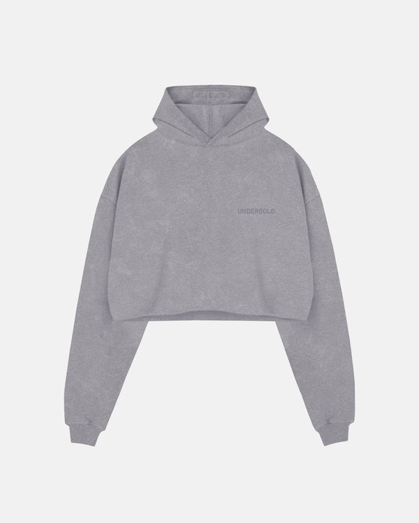 Line Logo Cropped Hoodie Washed Gray