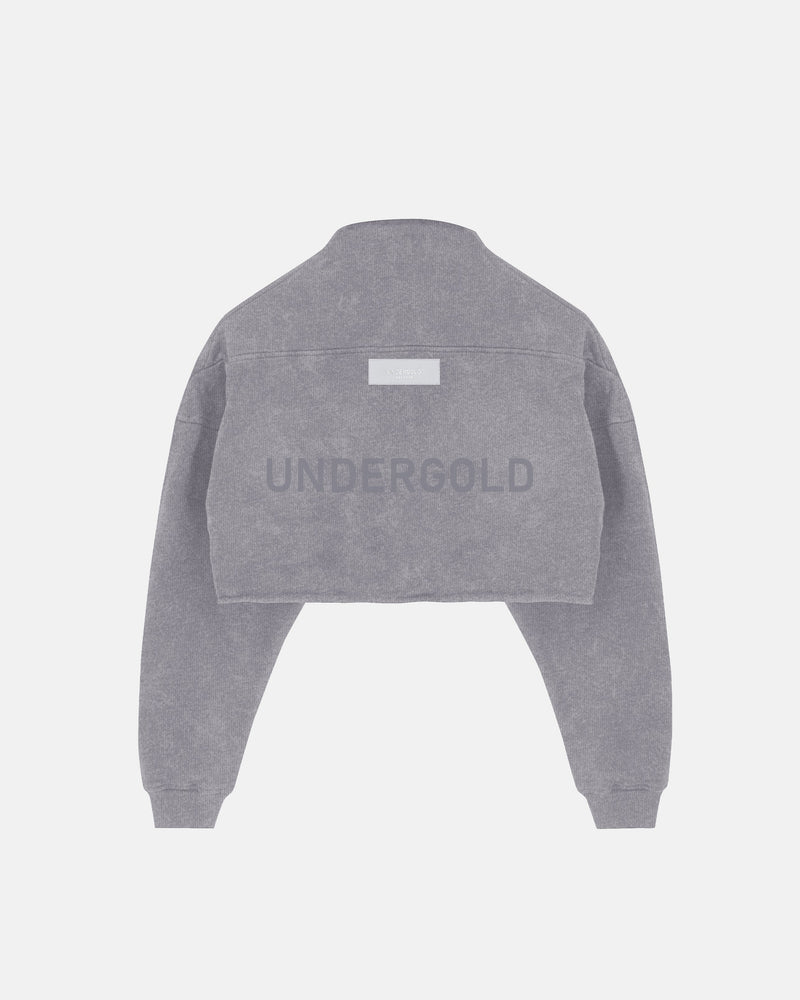 Line Logo Cropped Zip up Crewneck Washed Gray