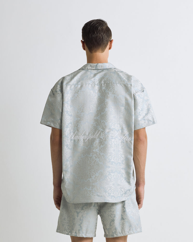 Riviera Jacquard Short Sleeve Shirt Sky Blue