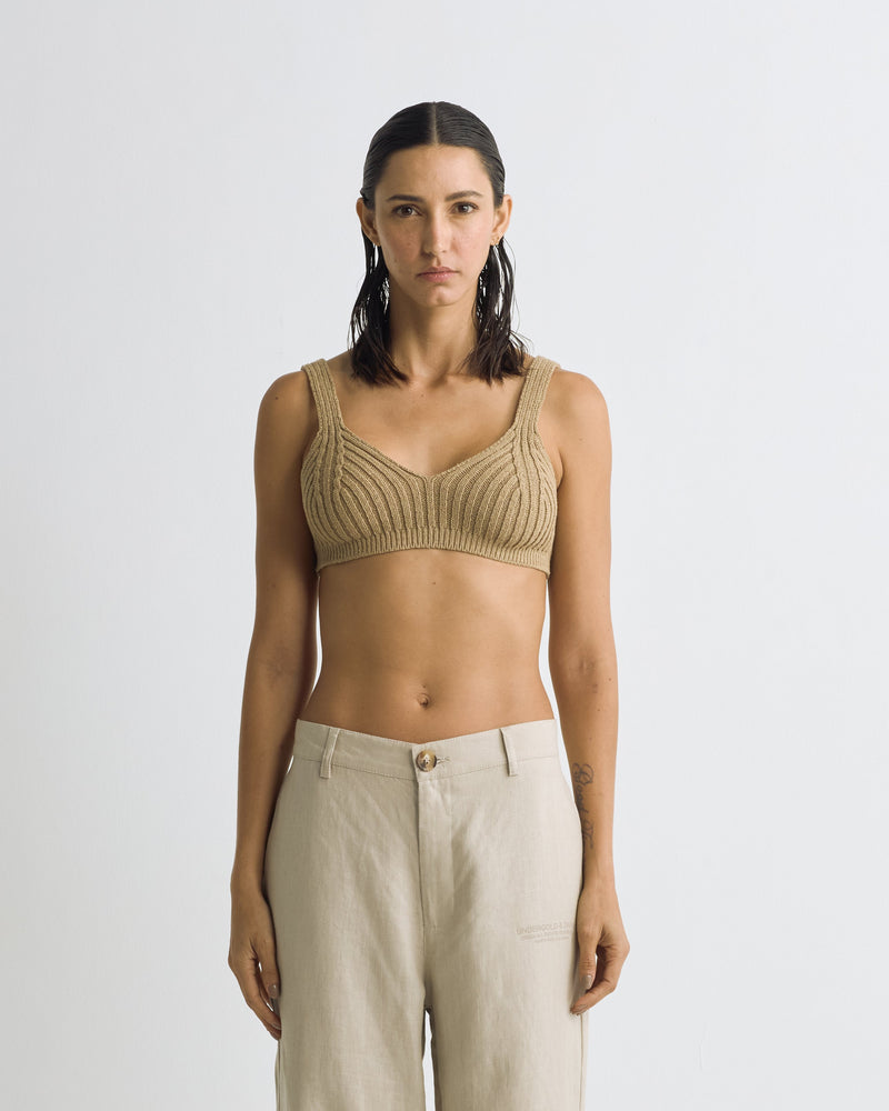 Riviera Textured Knit Coup Top Camel