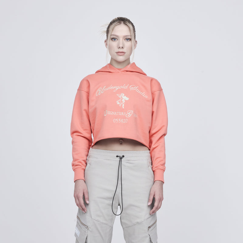 Signature Angel Cropped Hoodie Coral