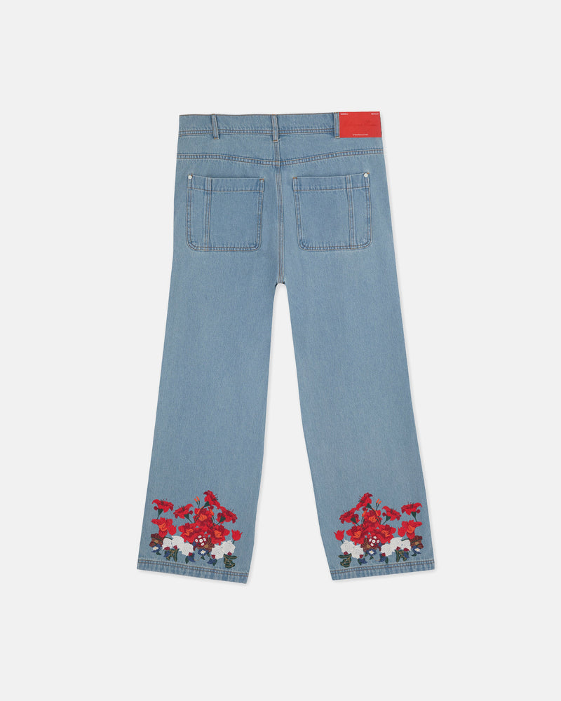 Walking Into Heaven Embroidered Flowers Jeans Light Blue